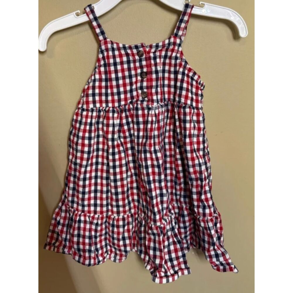 Old Navy Red White Blue Plaid Sleeveless Buttons Dress Girls 18-24m 4090